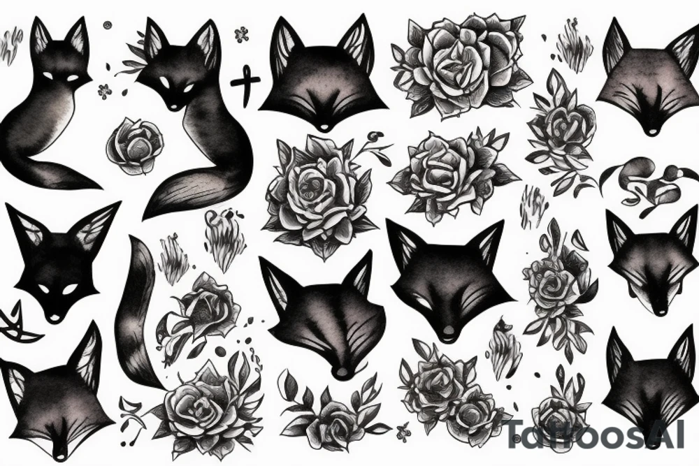 fox sitting closing eyes tattoo idea