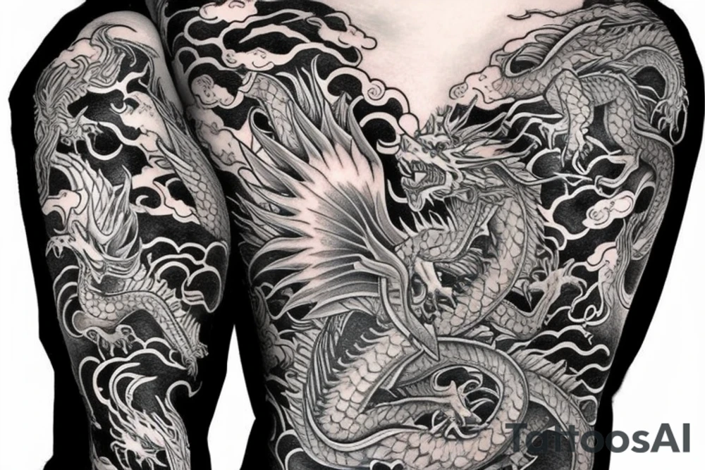 Fireburn dragon long sleeve tattoo idea