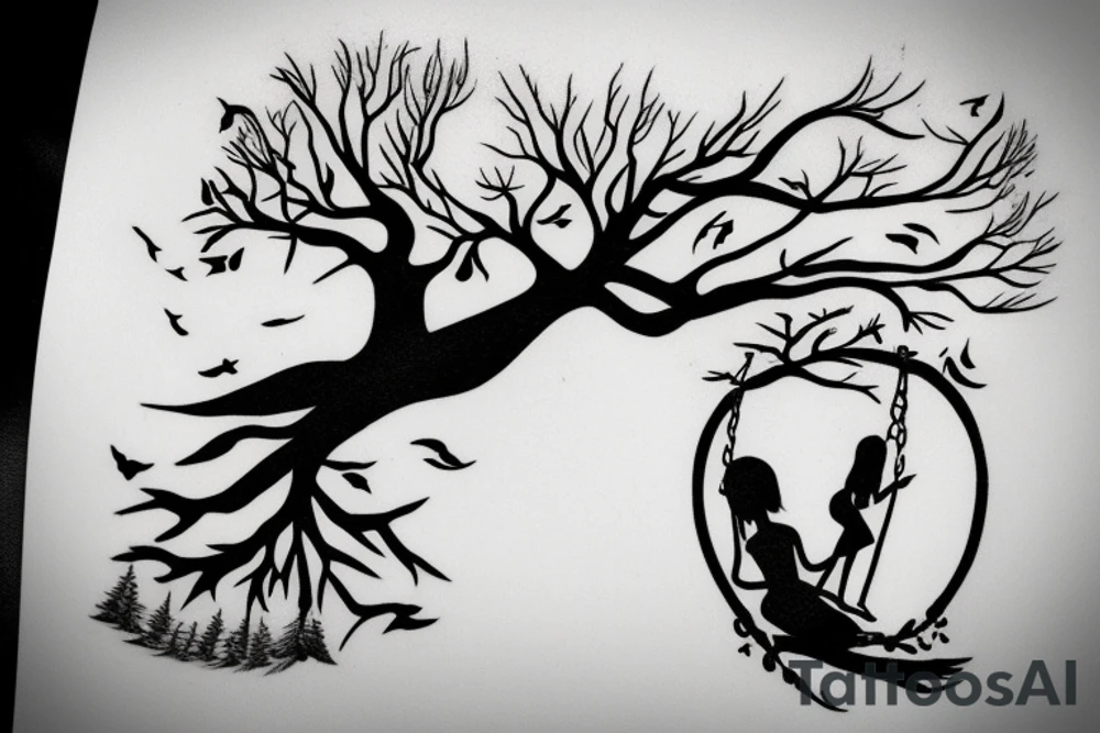 Tree with girl on a swing tattoo idea