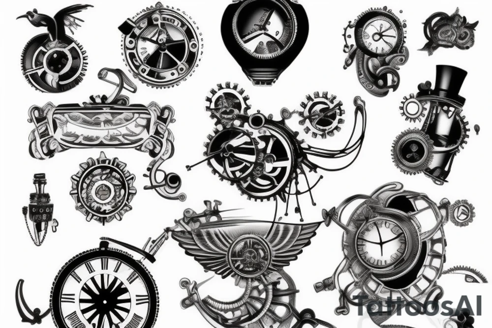 Minimalistic steampunk or hi-tech tatto on the back tattoo idea