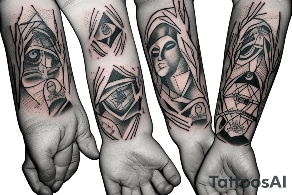 a sleeve with the hands superimposed on each other tattoo idea