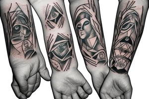 a sleeve with the hands superimposed on each other tattoo idea