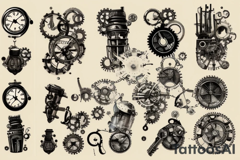 Minimalistic steampunk or hi-tech tattoo on the back tattoo idea