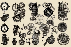 Minimalistic steampunk or hi-tech tattoo on the back tattoo idea