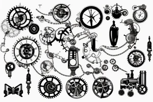 Minimalistic steampunk or hi-tech tattoo on the back tattoo idea