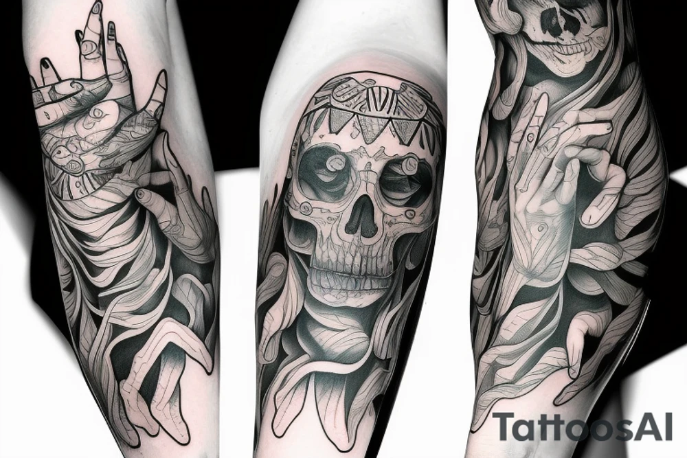 a sleeve with the hands superimposed on each other tattoo idea