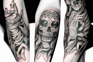 a sleeve with the hands superimposed on each other tattoo idea