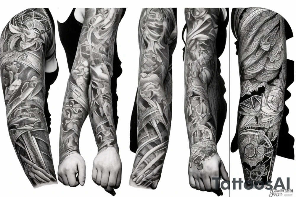 a sleeve with the hands superimposed on each other tattoo idea