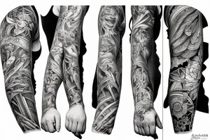 a sleeve with the hands superimposed on each other tattoo idea