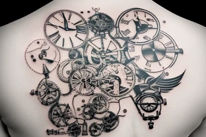 Minimalistic steampunk or hi-tech tattoo on the back tattoo idea