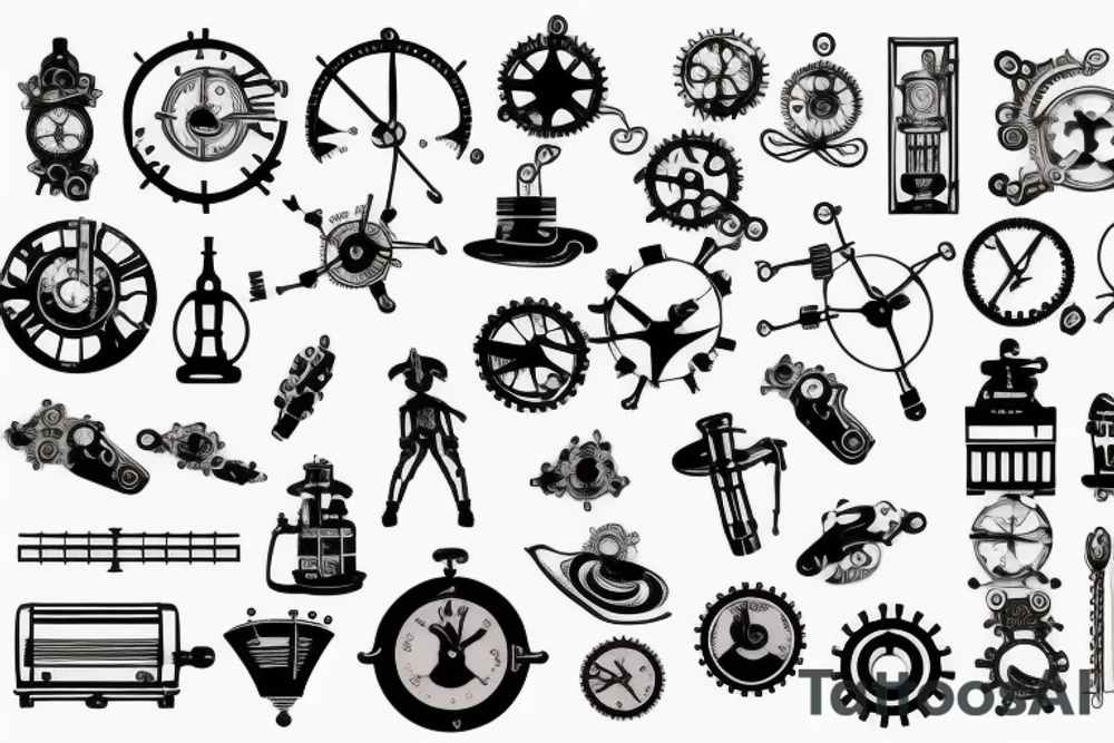 Minimalistic steampunk or hi-tech tattoo on the back tattoo idea