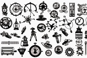 Minimalistic steampunk or hi-tech tattoo on the back tattoo idea