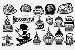 a duck with a cool hat skateboarding in moscow tattoo idea