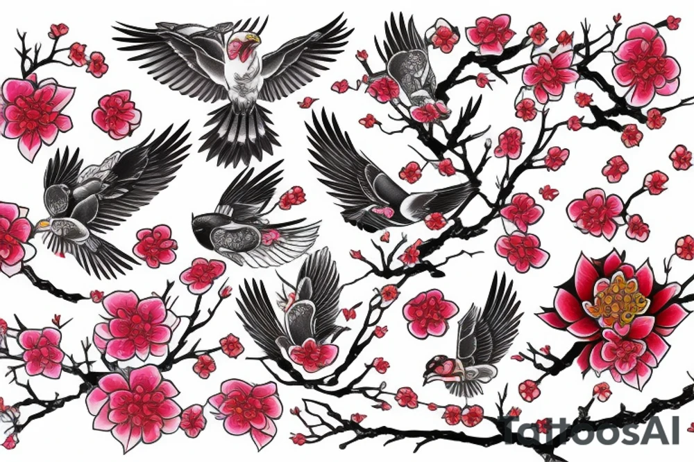 Sakura, falcon, winter tattoo idea