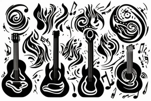 Guitar and notes in fire tattoo idea