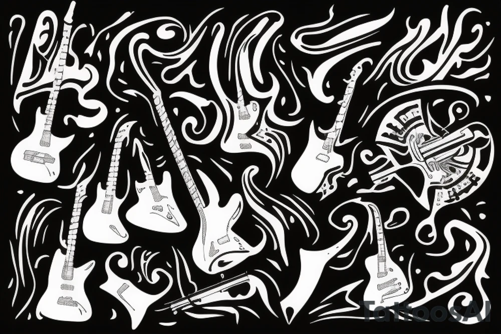 Guitar and notes in fire tattoo idea