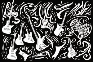 Guitar and notes in fire tattoo idea