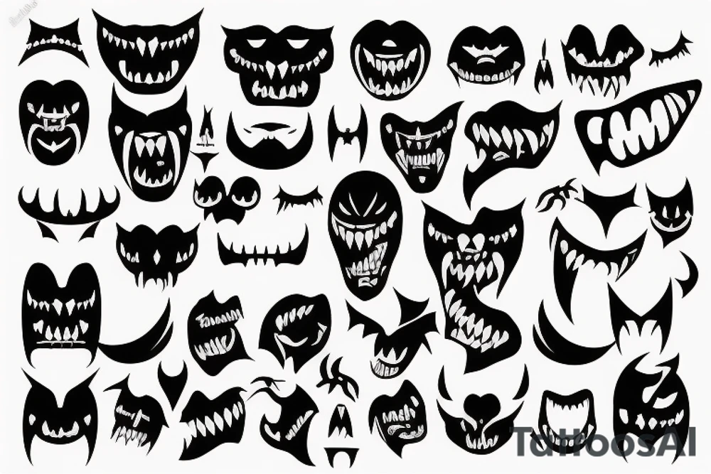 hanya mask with scars and sharp teeth and fangs tattoo idea