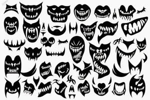 hanya mask with scars and sharp teeth and fangs tattoo idea