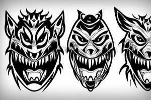 hanya mask with scars and sharp teeth and fangs tattoo idea
