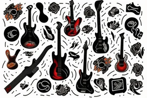 Guitar and notes in fire tattoo idea