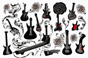 Guitar and notes in fire tattoo idea