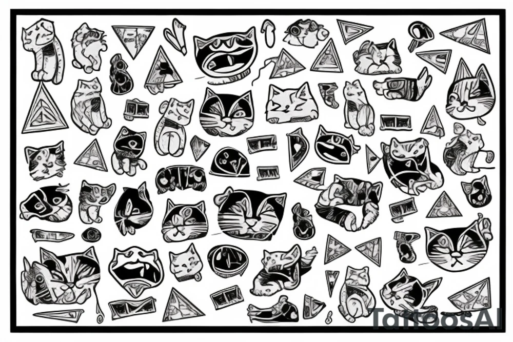 fat cat screaming in triangle tattoo idea
