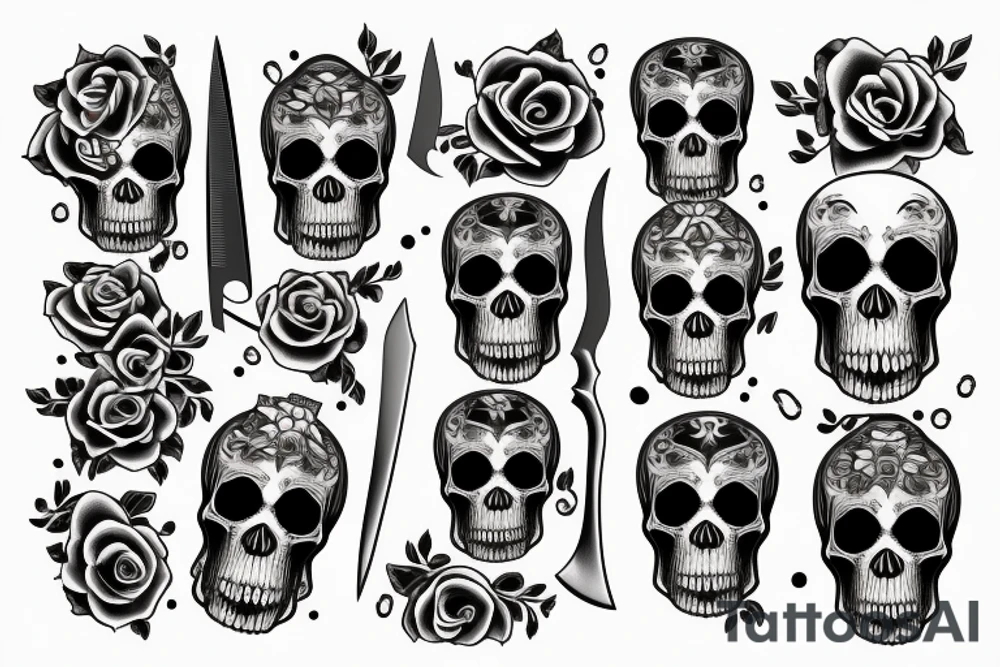 Skull with the knifes tattoo idea