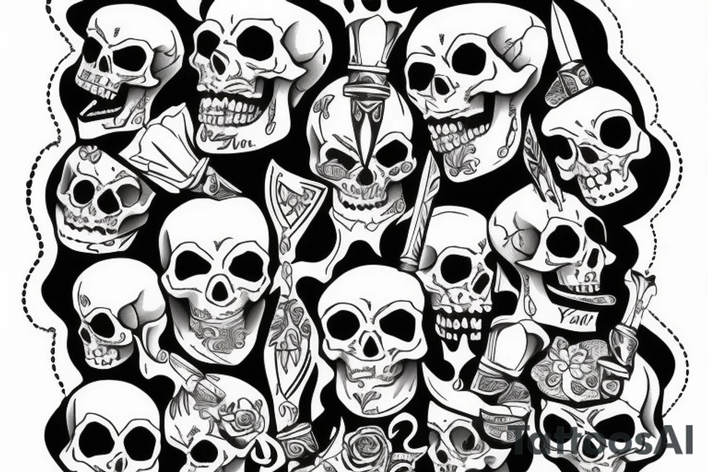 Skull with the knifes tattoo idea