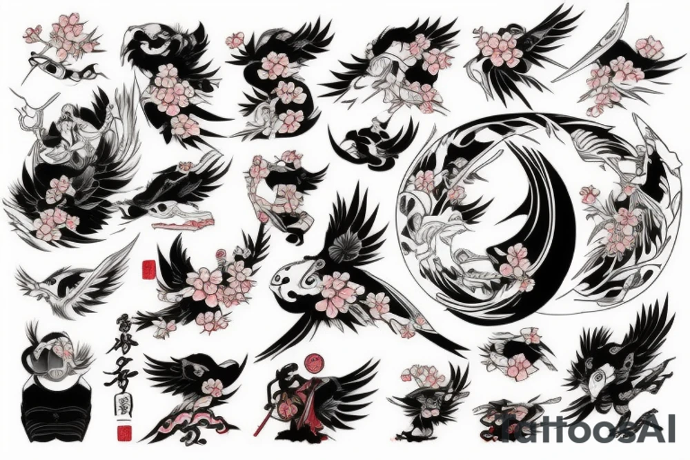 Sakura, falcon, samurai, catana tattoo idea