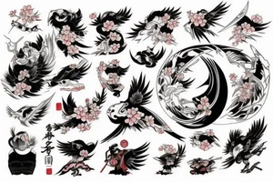 Sakura, falcon, samurai, catana tattoo idea