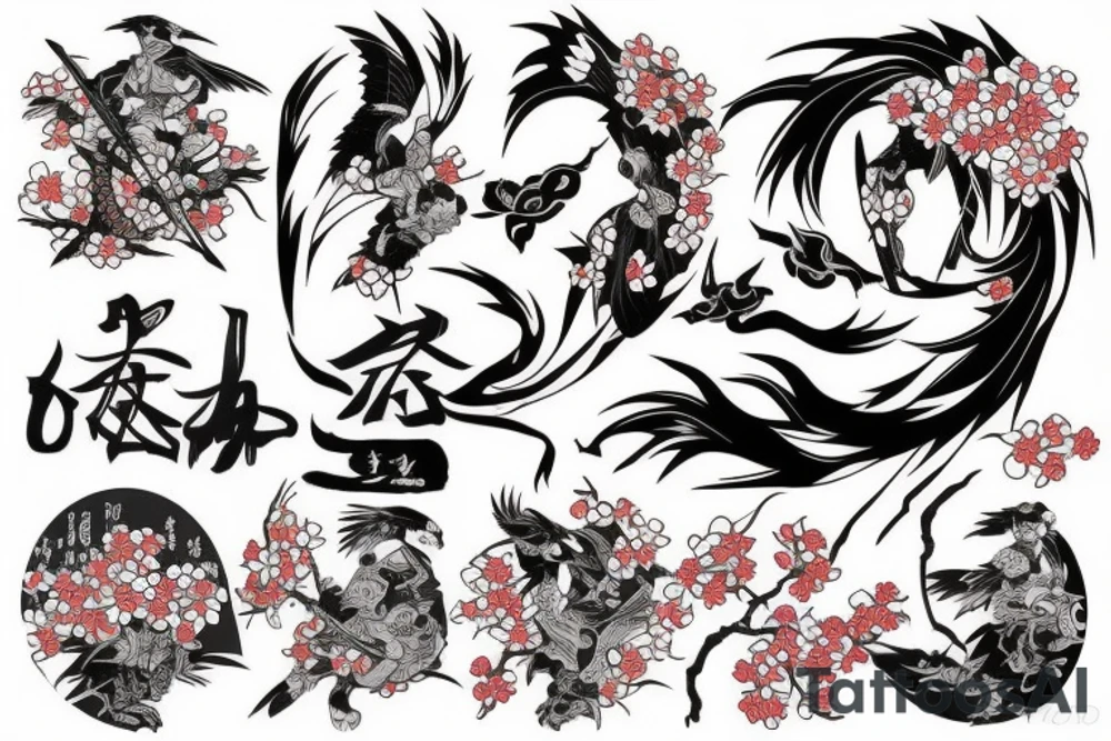 Sakura, falcon, samurai, catana tattoo idea