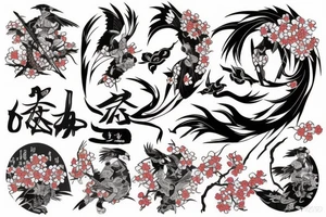 Sakura, falcon, samurai, catana tattoo idea