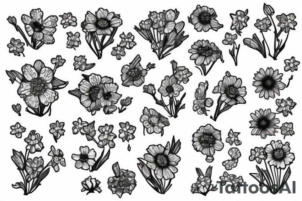 Jack Russell terrier in the field of forget-me-nots tattoo idea