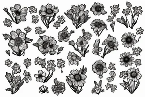 Jack Russell terrier in the field of forget-me-nots tattoo idea