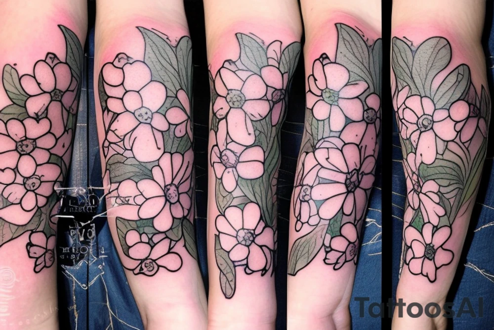 Jack Russell terrier in the field of forget-me-nots tattoo idea