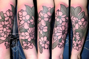 Jack Russell terrier in the field of forget-me-nots tattoo idea