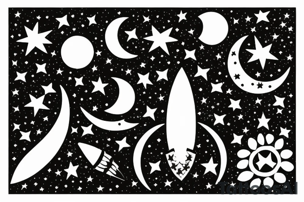 Moon with stars tattoo idea