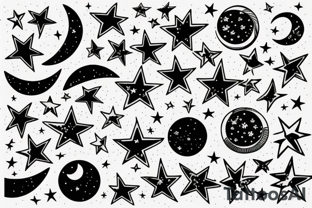 Moon with stars tattoo idea