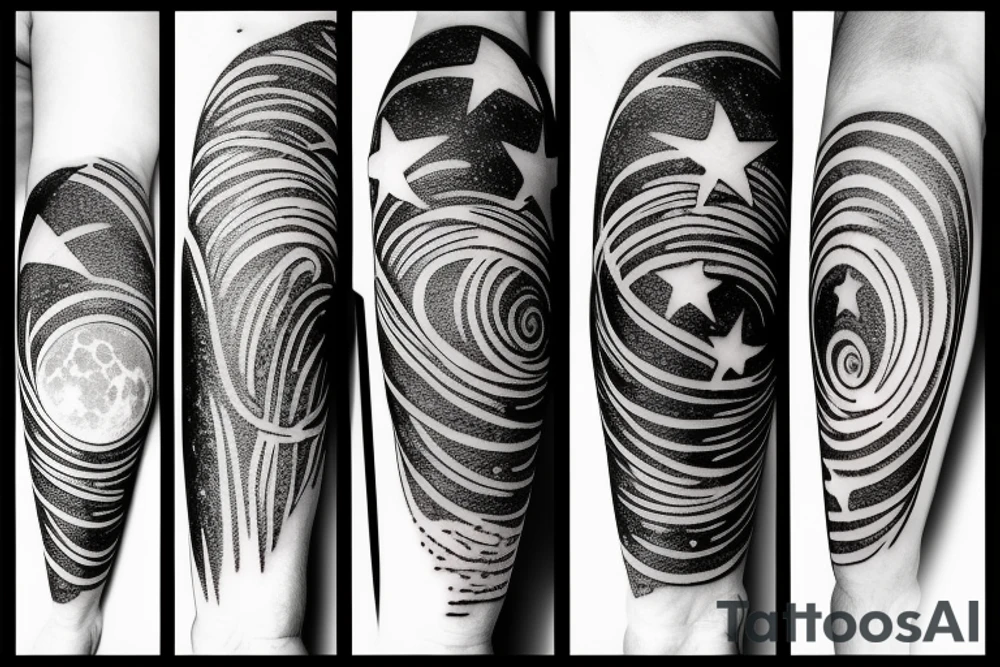 Moon with stars  thin lines tattoo idea