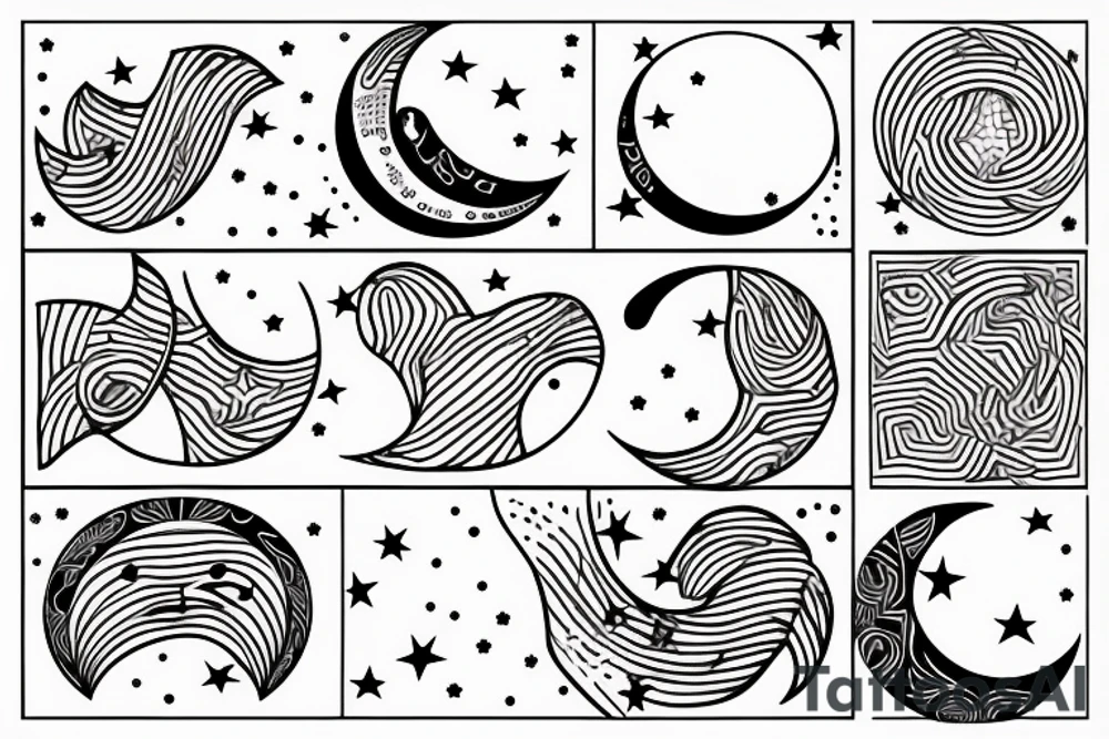Moon with stars  thin lines tattoo idea
