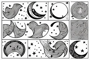 Moon with stars  thin lines tattoo idea