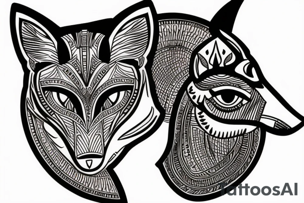 Wolf and fox in Egyptian style tattoo idea