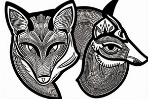 Wolf and fox in Egyptian style tattoo idea