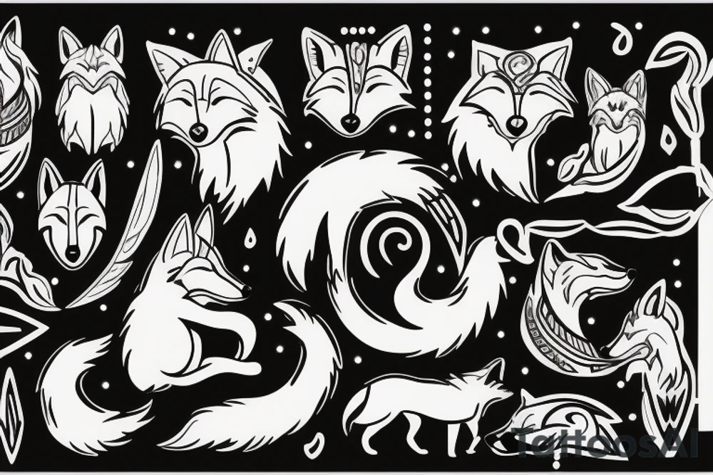 Wolf and fox in Egyptian style tattoo idea