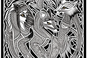 Wolf and fox in Egyptian style tattoo idea