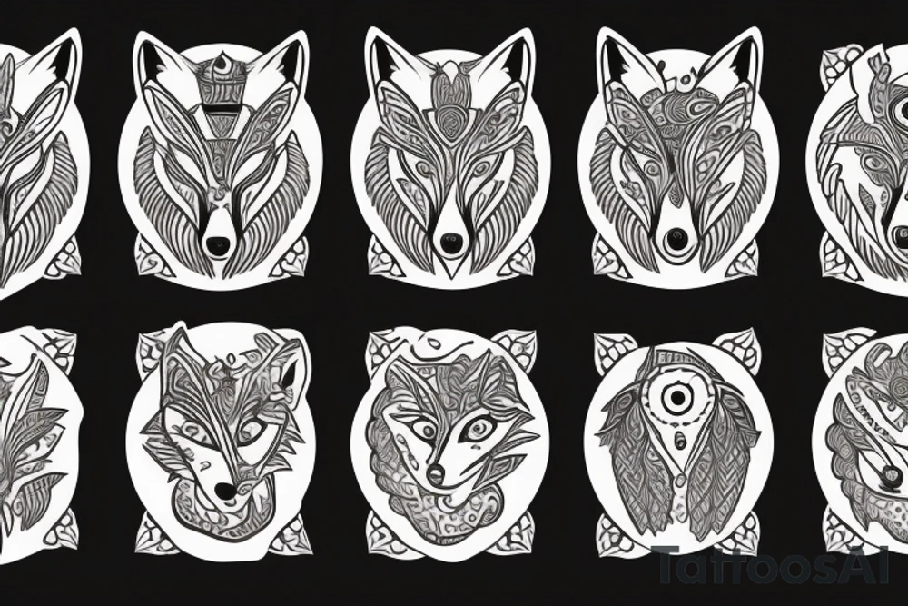 Wolf and fox in Egyptian style tattoo idea