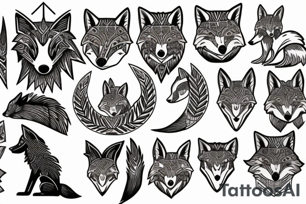 Wolf and fox in Egyptian style tattoo idea