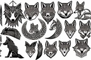 Wolf and fox in Egyptian style tattoo idea