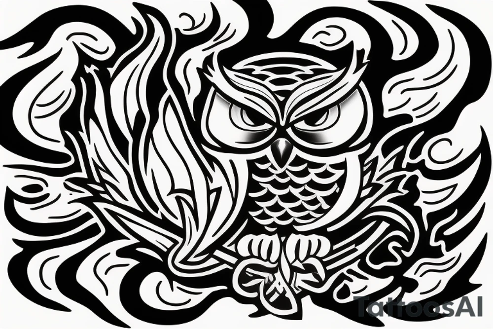 owl licking fire flames
and touch the sky tattoo idea